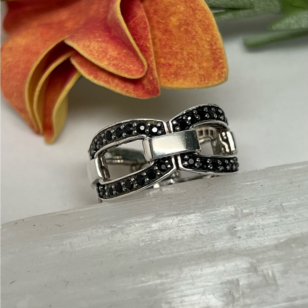 John Hardy Modern Chain Black Sapphire Band Ring .925 Sterling Silver - Picture 2 of 10
